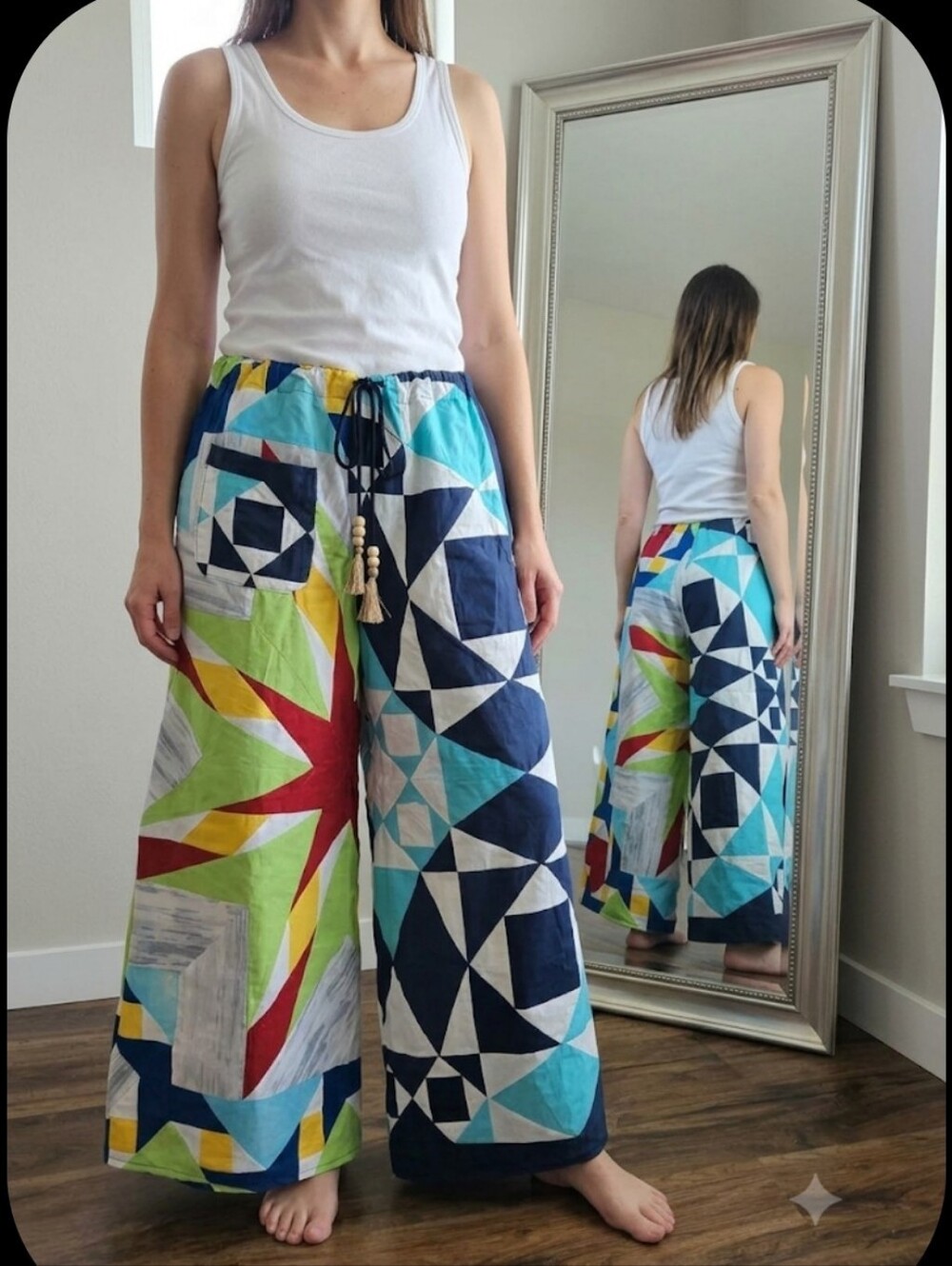 Upcycled Vtg Quilt-top Palazzo Pants M-L Handmade Dont Throw It Out